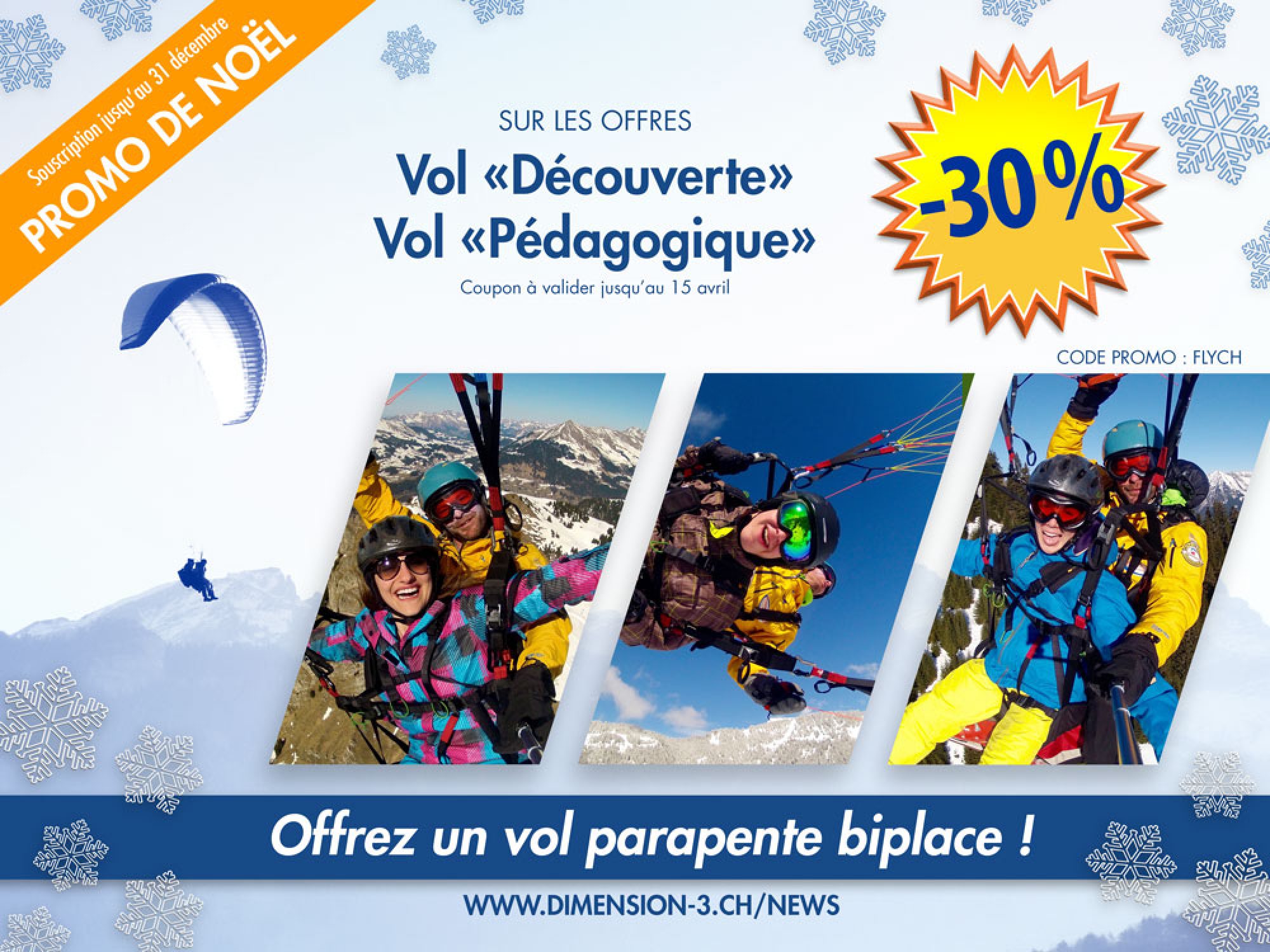 Promo de Noël sur les vols biplace en parapente